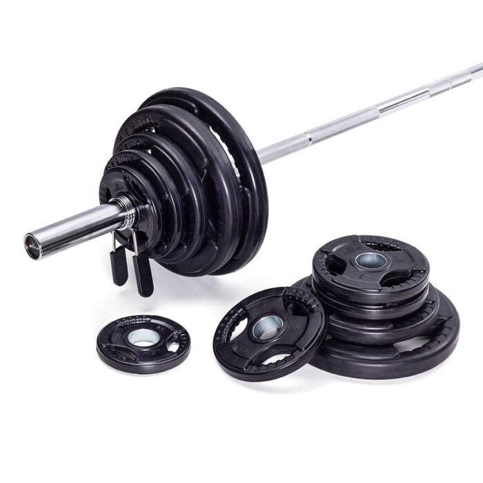 200lbs Virgin Rubber Grip 2" Olympic Weight Plate Set w/ 7ft Barbell - Image 2