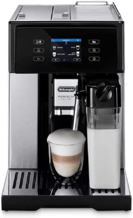 De'Longhi ECAM 23.466.S Perfetto Kaffeevollautomat mit LatteCrema Milchsystem, Cappuccino und Espresso auf Knopfdruck, Digitaldisplay mit Klartext, 2TassenFunktion, großer 1,8 l Wassertank, silber