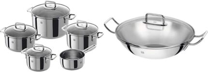 Zwilling 65060-000-0 Quadro Kochgeschirrset, induktionsgeeignet, 5-teilig & Wok, Inkl. Glasdeckel und herausnehmbarer Gittereinsatz, Induktionsgeeignet, Ø 32 cm, Edelstahl, Plus