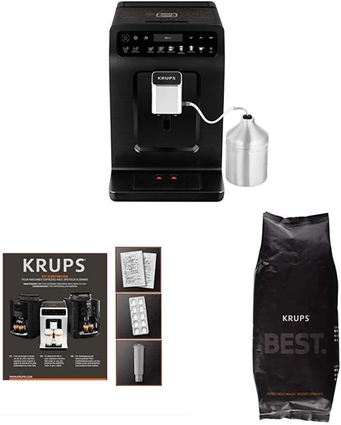 Krups Evidence Plus Kaffeevollautomat mit Milchschlauch, 19 Getränke, 2-Tassen-Funktion, Farbdisplay, Kaffeemaschine, TÜV-Siegel, Silber, EA894T10