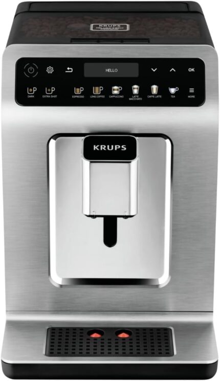 Krups Evidence Plus Kaffeevollautomat 15 bar, 1450 W, Milchschaum-System, automatische Reinigung, 2-Tassen-Funktion, Edelstahl, OLED Display, Direktwahltasten, Espresso-Kaffee-Maschine, Kaffeeautomat