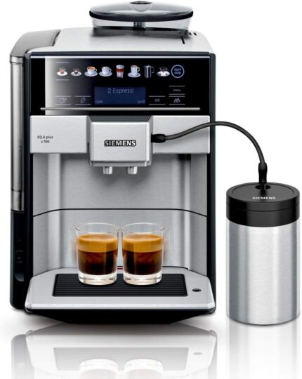 Siemens Kaffeevollautomat EQ.6 plus s700 TE657M03DE, für viele Kaffeespezialitäten, Milch-Aufschäumdüse, Keramikmahlwerk, Doppeltassenfunktion, Antikalk, automatische Dampfreinigung, 1500 W, edelstahl