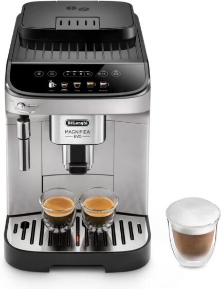 De'Longhi Magnifica Evo ECAM 292.33.SB Kaffeevollautomat mit Milchaufschäumdüse, 5 Direktwahltasten für Espresso, Kaffee und Kaffeespezialitäten, intuitives Bedienfeld, 2-Tassen-Funktion, Silber