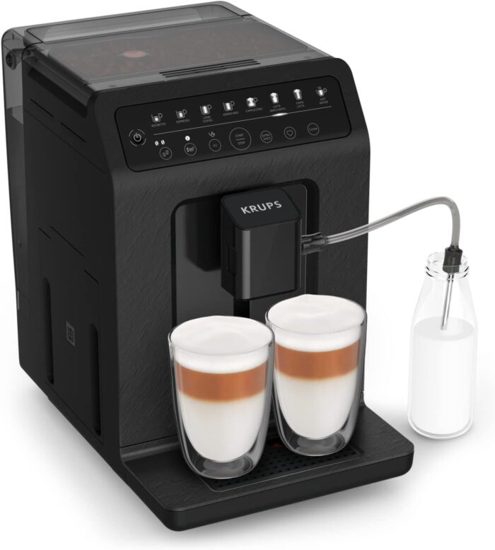 Krups Evidence ECOdesign Kaffeevollautomat mit Milchschlauch, 8 Getränke, 2-Tassen-Funktion, Recyceltes Material, Kaffeemaschine, Weiß/Schiefer, EA897A10