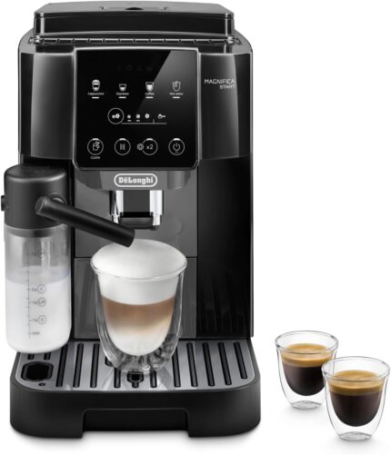 De'Longhi Magnifica Start ECAM222.60.BG, Kaffeevollautomat mit LatteCrema-Milchsystem für Automatischen Cappuccino, 4-Direktwahl-Tasten, Soft-Touch-Bedienfeld, x2-Funktion, 1450W, Schwarz/Grau