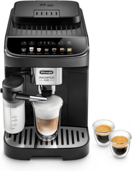 De'Longhi Magnifica Evo ECAM 292.81.B Kaffeevollautomat mit LatteCrema Milchsystem, 7 Direktwahltasten für Cappuccino, Espresso und weitere Kaffeespezialitäten, 2-Tassen-Funktion, Schwarz