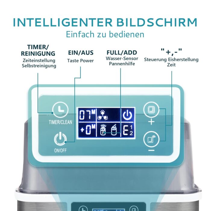 EUHOMY Eiswürfelmaschine Klein, 9 Eiswürfel in 6 Minuten, 12 kg/24H, Eiswürfelmaschine Edelstahl mit Tragbarem Griff - Image 3