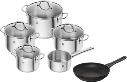 ZWILLING Kochtopf-Set und Bratpfanne, 6.tlg., 4 Deckel, Induktionsgeeignet, Edelstahl/Aluminium, Flow/Madura