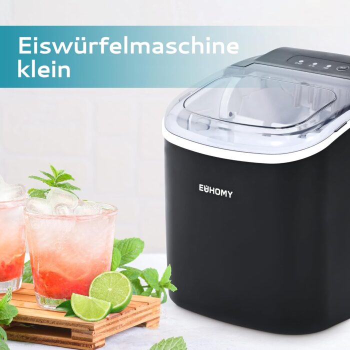 EUHOMY Eiswürfelmaschine Klein, 9 Eiswürfel in 6 Minuten, 12 kg/24H, Eiswürfelmaschine Edelstahl mit Tragbarem Griff - Image 25