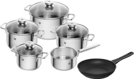 ZWILLING Kochtopf-Set und Bratpfanne, 6.tlg., 4 Deckel, Induktionsgeeignet, Edelstahl/Aluminium, Focus/Madura