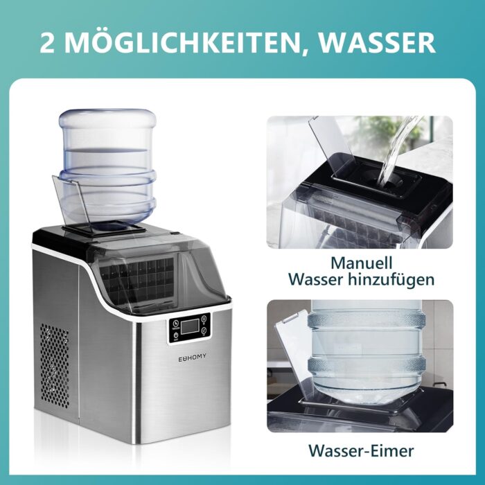 EUHOMY Eiswürfelmaschine Klein, 9 Eiswürfel in 6 Minuten, 12 kg/24H, Eiswürfelmaschine Edelstahl mit Tragbarem Griff - Image 5