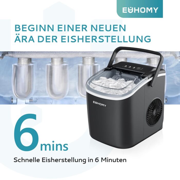 EUHOMY Eiswürfelmaschine Klein, 9 Eiswürfel in 6 Minuten, 12 kg/24H, Eiswürfelmaschine Edelstahl mit Tragbarem Griff - Image 19