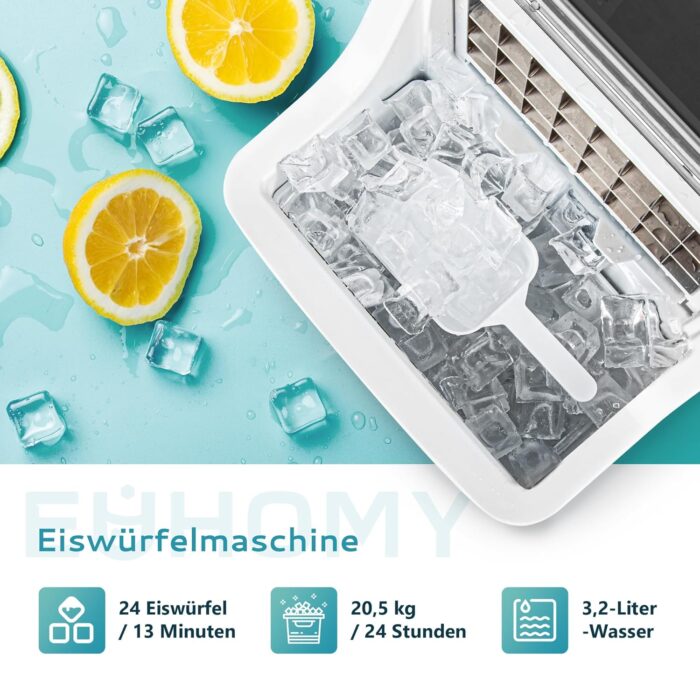 EUHOMY Eiswürfelmaschine Klein, 9 Eiswürfel in 6 Minuten, 12 kg/24H, Eiswürfelmaschine Edelstahl mit Tragbarem Griff - Image 2