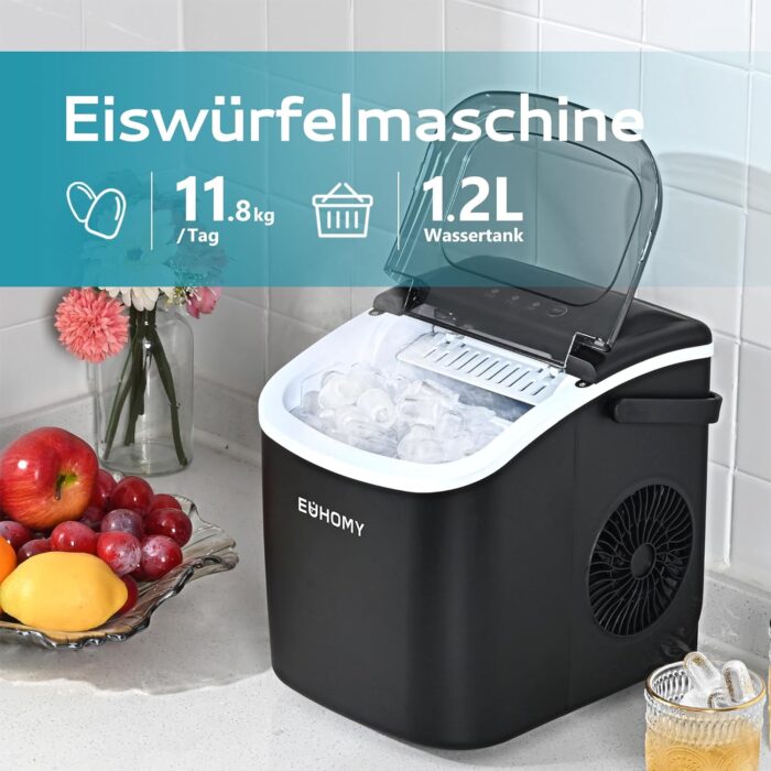 EUHOMY Eiswürfelmaschine Klein, 9 Eiswürfel in 6 Minuten, 12 kg/24H, Eiswürfelmaschine Edelstahl mit Tragbarem Griff - Image 18