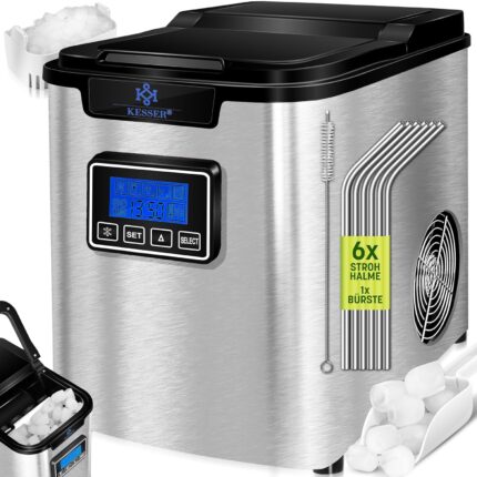 KESSER® Eiswürfelbereiter | Eiswürfelmaschine Edelstahl | 150W Ice Maker | 12 kg 24 h