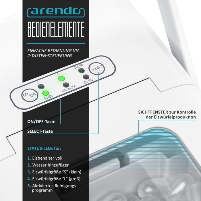 Arendo - Eiswürfelmaschine Edelstahl - Eiswürfelbereiter 2 Liter - Image 4